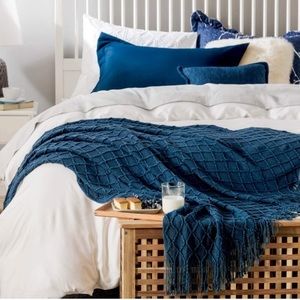 Navy Blue Diamond Bohemian Home Tassel Knit Throw Cozy Fringe Patterned Blanket